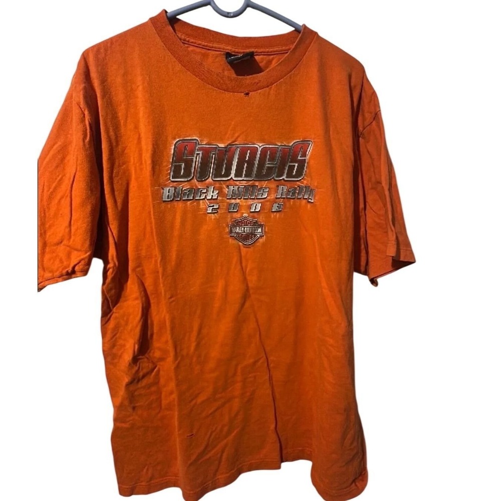 Harley-Davidson Sturgis Rally THRASHED 2006 T-Shirt Orange Mens 2XL Vintage